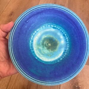 Kalipso Santorini Greek Pottery Blue Glazed Handmade Ceramic Plate 7.5 in.